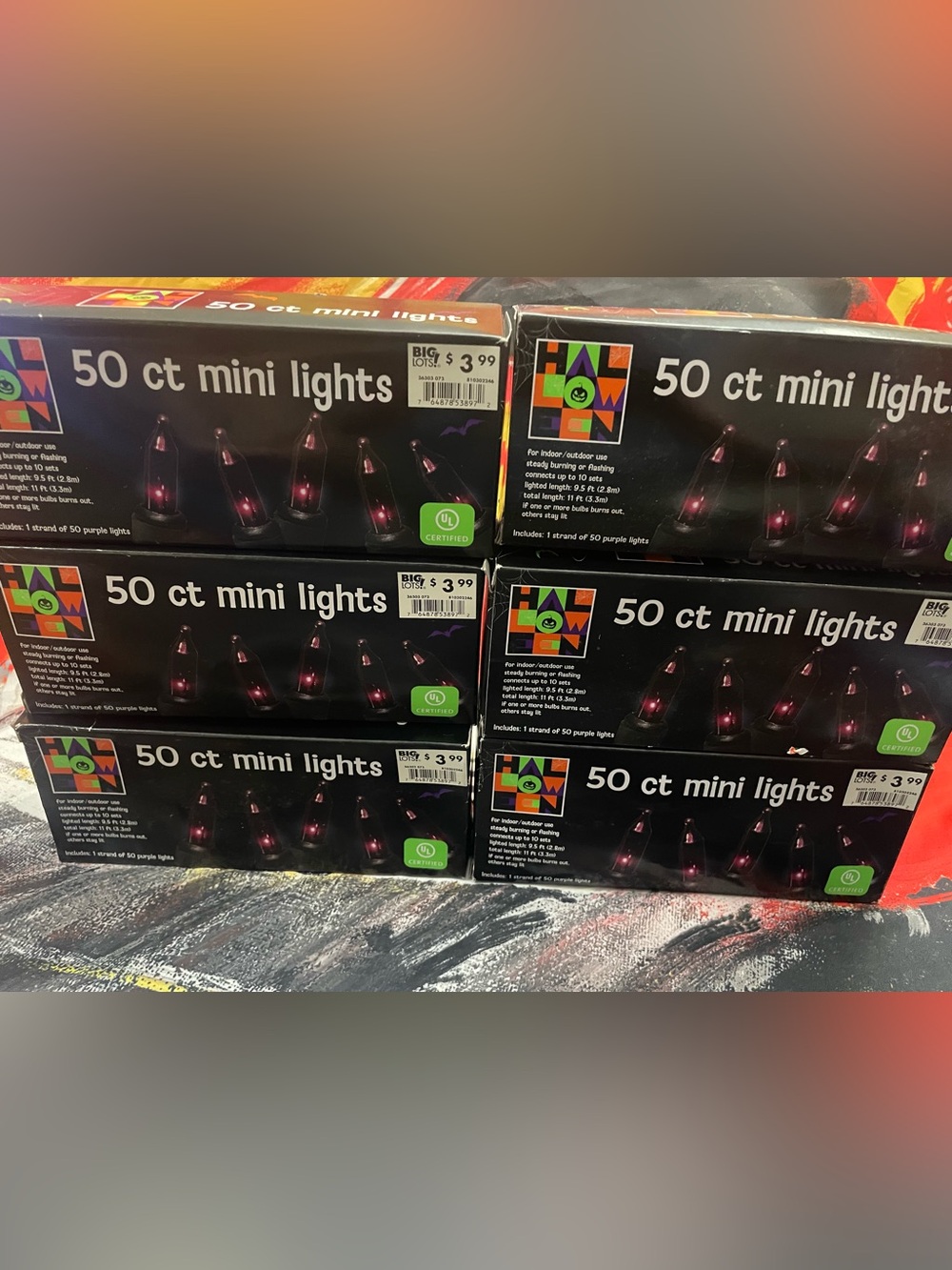 Lot of 6 sets 50ct (300 bulbs total) Purple Goth Halloween String Lights NEW